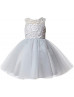 Ivory Lace Gray Tulle Knee Length Flower Girl Dress